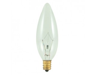 Bulbrite 400025 - 25CTC/32/3 - 25 Watt - 130 Volt - Incandescent - B10 - Candelabra (E12) - Clear - 2,600 Kelvin