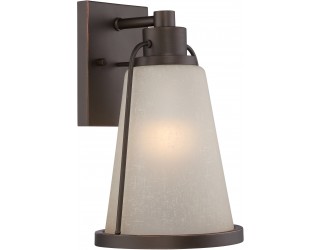 Nuvo Lighting 62/681 - LED - Outdoor Wall Fixture - Tolland Collection - Transitional Style - Mahogany Bronze Finish - Champagne Linen Glass - Includes Omni "A" Bulb - Twist and Lock (GU24) - 9.8 Watt - 2,700 Kelvin